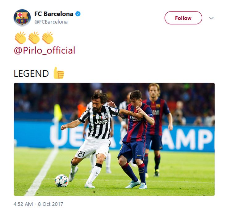 Η Μπαρτσελόνα υποκλίθηκε στον Πίρλο