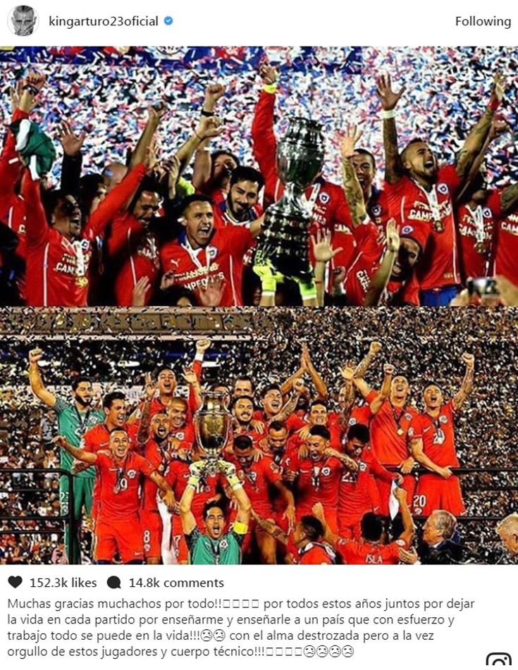 Μήνυμα αποχαιρετισμού στην εθνική Χιλής από Βιδάλ